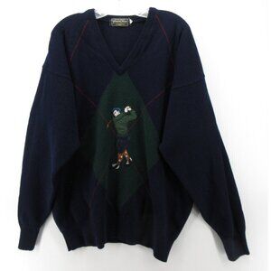 VINTAGE Windsor House Sweater XXL Wool Golf Golfer 80s 90s Embroidered